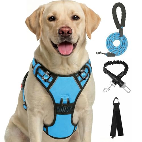 FURRYFECTION Hundegeschirr, kein Ziehen, reflektierendes Oxford-Gewebe, gepolsterter Griff, 4 verstellbare Gurte, 2 Leinenclips, kein Würgen, Haustierwestengeschirr