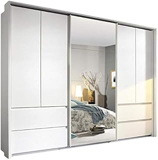 Szafa z drzwiami obrotowymi/przesuwnymi, biała, 5 drzwiczek, szer. 278 cm, pokój młodzieżowy, sypialnia, szafa z drzwiami obrotowymi, szafa na bieliznę, szafa z lustrem, szafa z drzwiami przesuwnymi