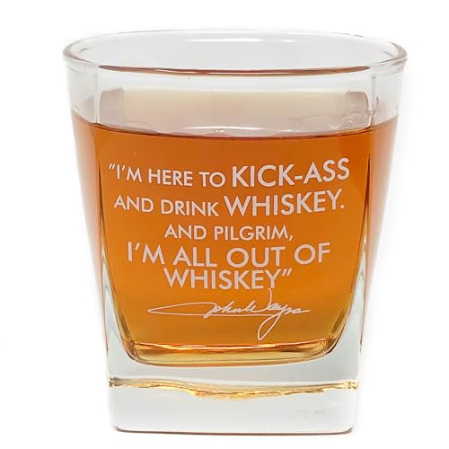 Whiskey Cocktail Glass with John Wayne Quote, Unique Bourbon Glasses, Perfect, Fun, and Ideal Gift for Dads or Grandfather, With Thick Bottom Double Old-fashioned - 10 oz