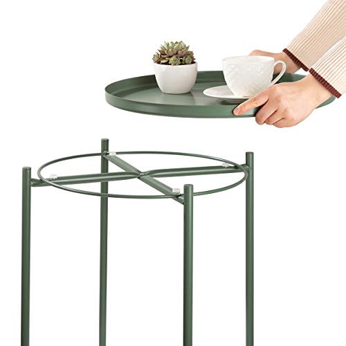 Danpinera Tray Metal End Table, Small Round Side Table Accent Table Bedside Table Round Metal Nightstand, Outdoor Side Table Indoor Snack Table Accent Table Anti-Rust And Waterproof Dark Green #TOP3