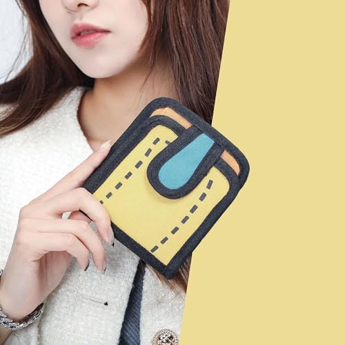 Funny 2D Cartoon Wallet Creative Cute Wallet 3D Style 2D Drawing Cartoon Wallet for Women Men (Yellow)3