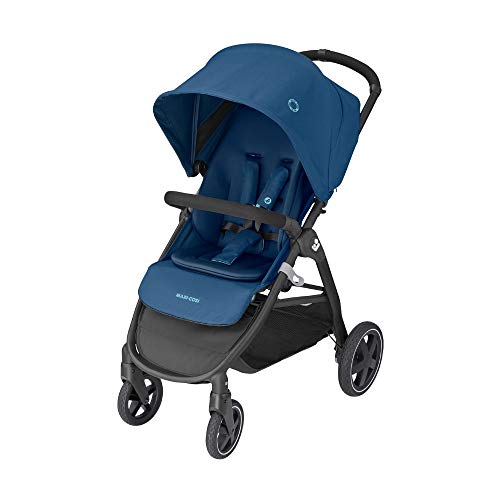 Maxi-Cosi Gia Cochecito de 0 meses a 22 kg, plegable con una sola mano, reclinable con posición para dormir, cesta grande, color Essential Blue