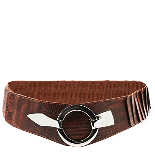 Glamexx24 Cinturón elástico para mujer, 6 cm de ancho, con anillo plateado, Serpiente Marrón Oscuro, Taillenweite 75cm-110cm