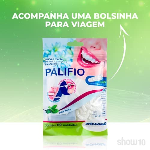 Palifio, Fio Dental Muito Resistente com Haste, Sabor Menta, 60 unidades, BioWorld, pacote de 60