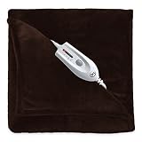 Serta | Silky Plush Electric Heated Throw with 4-Setting Controller, Chocolate