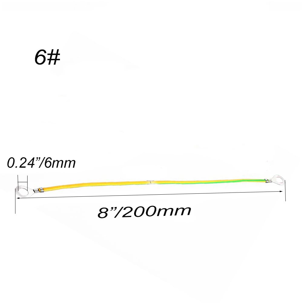6mm² Gelbgrünes Erdungsband, Kupferbrücken-Überbrückungskabel mit 6mm Öffnung, 100 Stück(200mm)