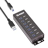 USBGear 7-Port USB Hub 3.2 Gen 1 – Mountable SuperSpeed Data Hub with USB Ports for Laptop, PC, Desktop, and More, 5V/4A Power Adapter with Type-A to Type-B Cable (3ft), Computer Accessories