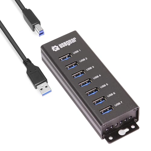 USBGear 7-Port USB 3.2 Gen 1 Hub with Power Adapter