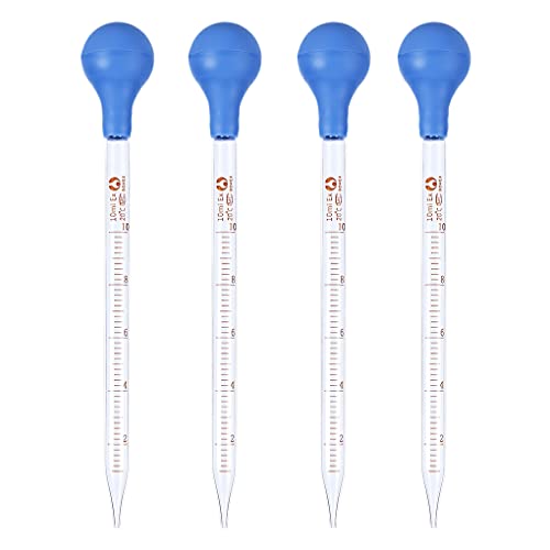 Pacote de 4 Conta-gotas de Vidro 10ml Pipeta de Cabeça de Borracha Graduada Reutilizável Medição Por