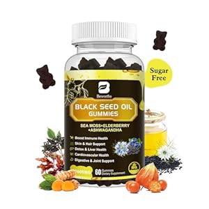 B BEWORTHS Black Seed Oil & Sea Moss Gummies | Irish Sea Moss Gummy with Ashwagandha, Black Seed Oil, Elderberry, Turmeric, Vitamin D3, C, Zinc – Support Immunity, Joints, Digestion, Hair Growth – 60