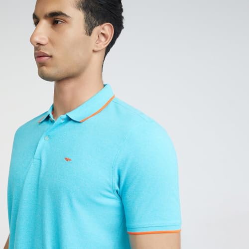Image of Park Avenue Men's Cotton Polyester Blend Solid Pattern Slim Fit Rib Collar Polo Neck Half Sleeve Casual T-Shirt