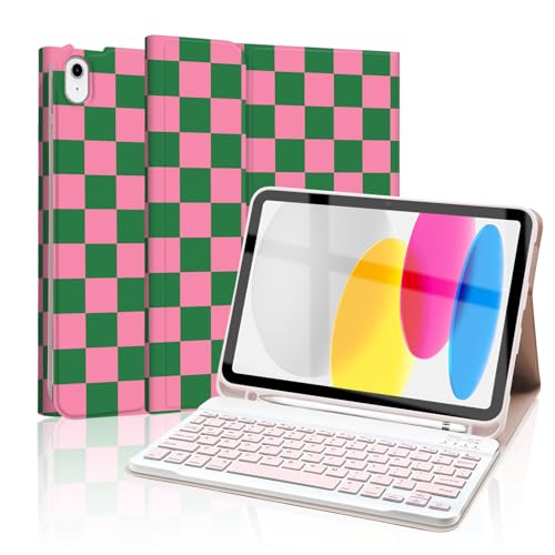 Étui clavier iPad 10 amovible avec coque souple TPU à carreaux