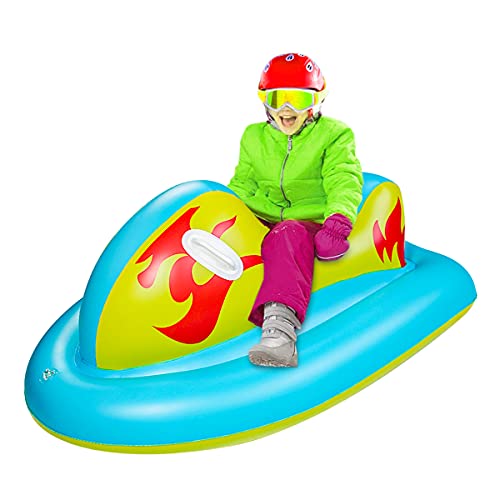 ZHUYNXIR Chindren Inflatable Snow Sled, Inflatable Snow Rider,Grab Handles, Cold-Resistant PVC Snow Sledding Vehicle for Kids Adults, Winter Outdoor Downhill Sled Toy.Ski Boat-Yellow.