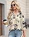 IECCP Womens Summer Tops Dressy Casual Puff 3/4 Sleeve Blouse Ladies V-Neck Henley Shirts Business Work Blouses Womens Tunics (Apricot Black Floral,S)