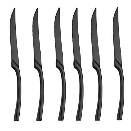 Uniturck Steak Knives 1810 Heavy-Duty Stainless Steel Steak Knife Set of 6 for Chefs Commercial Kitchen - Great For BBQ Weddings - Dinners - Parties All Homes Kitchens Black Steak knife
