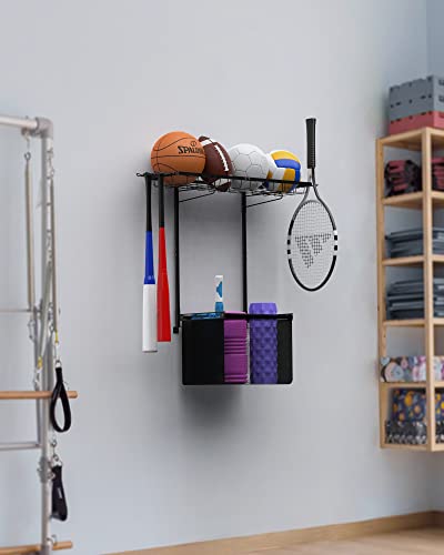 Lifxize Yoga Mat Holder Wall Mount Yoga Mat Holder Home Gym Storage For Ball, Foam Roller, Toys, Heavy Duty Steel Frame, Oxford Cloth With 6 Hooks For Hanging Yoga Strap And Resistance Bands #TOP6