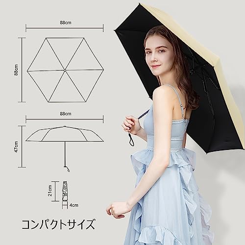 Numkey 日傘 晴雨兼用 レディース 折りたたみ傘 軽量コンパクト 160g UPF50+ 遮光 紫外線対策 21cm収納 持ち運びに便利 耐風撥水 収納ポーチ付き 8色展開（ベージュ） [3]