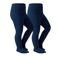 Marchare Baby Girls Tights Thick Cable Knit Solid Seamless Leggings Winter Warm Stockings For Toddler Girls Navy 2 Pack 4-6 Years
