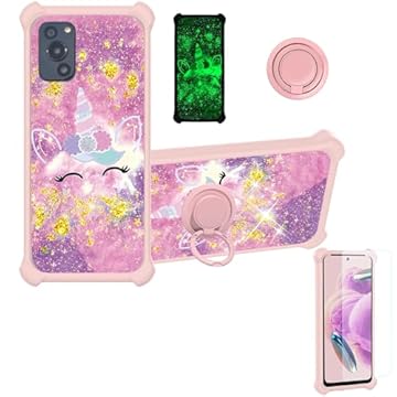 jioeuinly Capa BLU F92E compatível com BLU F92E 5G capa de telefone [com protetor de tela de vidro temperado][PC rígido + silicone macio][suporte de anel] [glitter dourado + luminoso] JSF-DJS