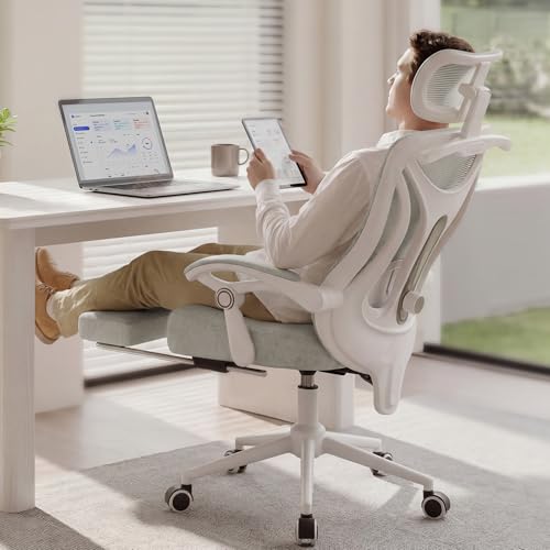Image of CYKOV Ergonomic Office Chair with Footrest - Adjustable Lumbar Support & Headrest, 90-135 Reclining Mesh Back Computer Chair - Home Office /Gaming, 350lbs Capacity