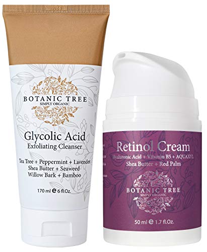 Kit Glycolic Acid Face Wash Cleanser Exfoliator And Retinol Cream Moisturizer (Pack of 2)-AHA For Wrinkles and Lines Reduction-Acne Face Wash For a Deep Clean