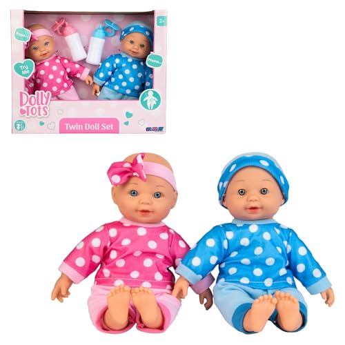 Dolly Tots Twin Dolls Playset | 30cm Talking Boy & Girl Dolly | Soft Bodied Doll | Dolls For Childrens Prams Pushchairs & Nurserys | 5 Interactive sounds | Ideal First Doll For Toddler | 18M+