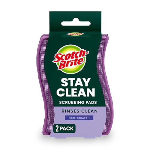 Scotch-Brite Stay Clean Scrubber Pads, 2-Pack, Non-Scratch Dish Sponges for Kitchen Cleaning, Rinses Clean, Odor-Resistant, Safe on Non-Stick Cookware, Pots, Pans, and Glassware