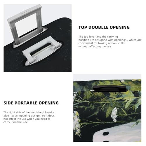 Cute Garden Ghost White Flowers Green Leaf Elastic Travel Luggage Covers Dustproof Scratch-Resistant Suitcase Protector Fit 22-24 Inch3