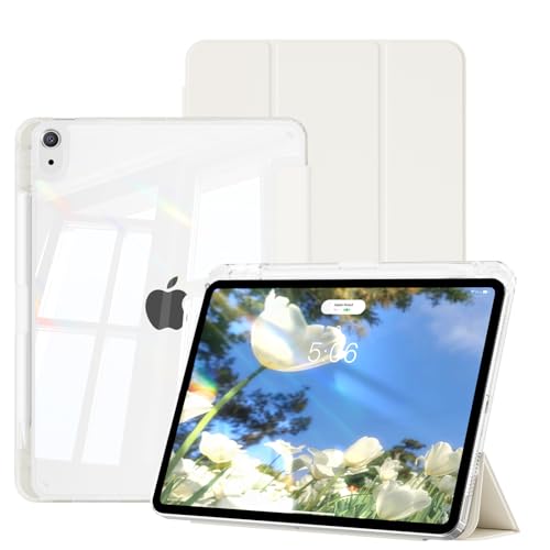 GKABXY Custodia per iPad Air 11 Pollici M3/M2 (2025/2024), iPad Air 5th/4th Generation (2022/2020), Custodia ibrida con portapenne, cover posteriore trasparente, anti-ingiallimento, colore: bianco