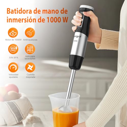 Batidora de mano Ibergrif de acero inoxidable con selector de velocidad progresivo y 1000W 3