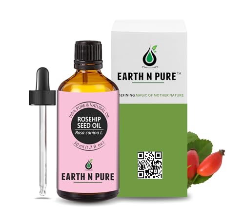 Image of Earth N Pure Rosehip Oil for Face & Glowing Skin - 100% Pure Natural Rosehip Seed Oil for Even Skin Tone, Hydration & Radiance - Cold Pressed Face Oil - 50ml