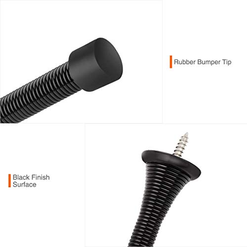 Kovosch 2 Pack Spring Door Stopper Black- 3-1/4" Flexible Spring Door Stops With Black Rubber Bumper Tips #TOP3