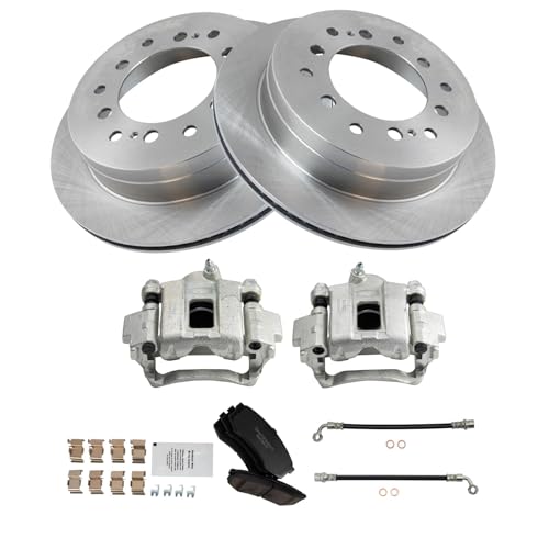 Image of TRQ Rear Brake Pad and Rotor Set Ceramic Rotors Calipers Compatible with 2003-2009 Lexus GX470