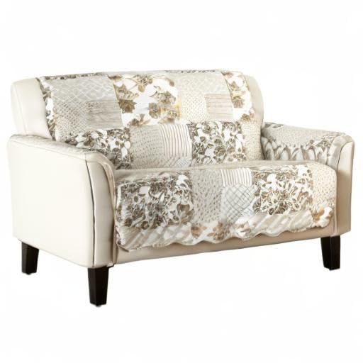 Image of Great Bay Home Reversible Patchwork Loveseat Cover - Washable Slipcover Furniture Protector with Elastic Straps - Perfect for Kids & Pets - Box-Stitched Detail (Taupe)