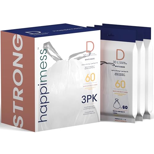 Sacs poubelle fins happimess HPM3000D-WHITE avec cordon, lot de 60 blancs pour cuisine