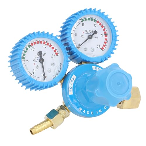 Telituny jauges de régulateur d'oxygène, détendeur oxygène professionnel en laiton avec 2 manomètres, 25MPa régulateurs de bouteille de gaz d'oxygène,...