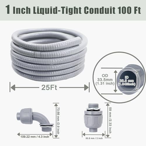 Feotech 1 Inch 25 FT Non Metallic Liquid-Tight Conduit and Connector Kit - Includes 5 Straight and 4 Angle Fittings for Electrical Wiring - Thumbnail 2