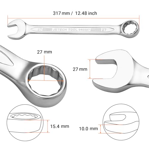 Image of Jetech 27mm Combination Wrench, Metric 12-Point Chrome Vanadium Steel Spanner, Industrial Grade with 15-Degree Offset, Sand Blasted Finish, Heat-Treated Forged Tool