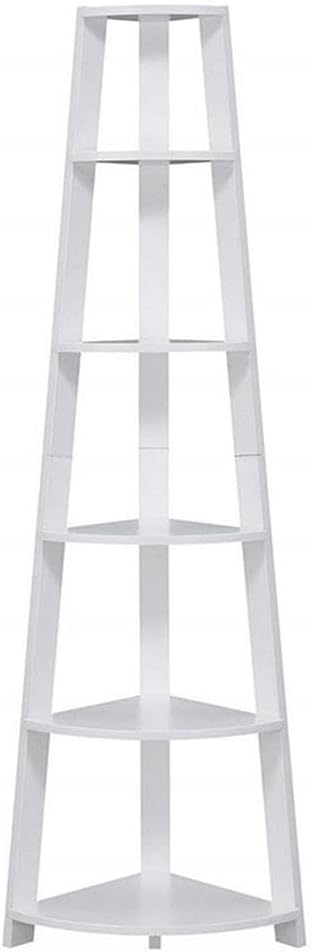 Pemberly Row 5-Tier Tall Wall Corner Bookshelf, 71 in Height, MDF and Particle Board, White Finish, Space-Saving Design, Home Office or Living Room Storage and Display Shelf