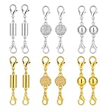 Magnetverschluss Kette, 12 Stück Magnetische Karabinerverschlüsse für DIY Schmuck, Armband Verschluss und Kettenverschluss, Gold und Silber, 3 Designs