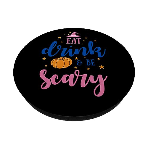 Funny Halloween Eat Drink And Be Scary Vintage Halloween PopSockets Swappable PopGrip, Black - Image 2
