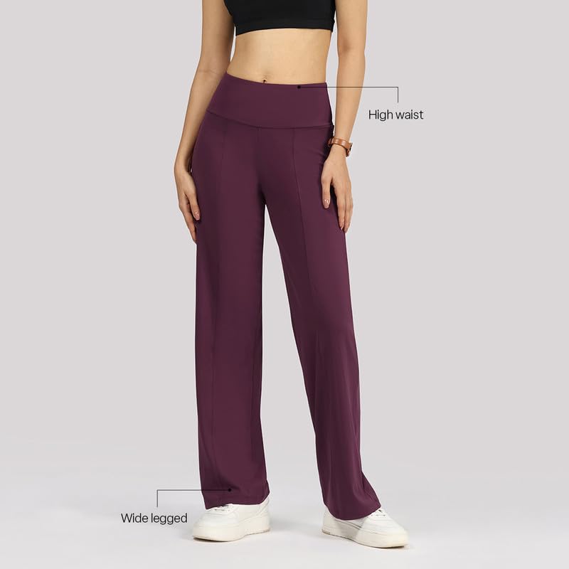 Image of BlissClub Women's Wide Leg Fit High Rise Ultimate Wide Leg High Waist Stretchable Formal Trousers with 2 Pockets