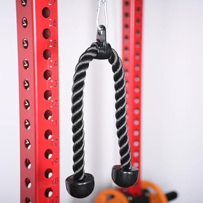 Double Length Tricep Rope for Cable Machines - 55 Inch Heavy Duty Pulldown Attachment, 4ft 7in Gym Strength Training Accessory & Home Workout Equipment