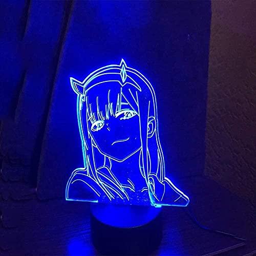 GEZHF 3D Illusion Lampe LED Night Light Zero Deux Figure Anime Darling dans XXX Kids Enfant Cadeau Manga pour la chambre à coucher Décor-Kids Anniversaire vacances Cover