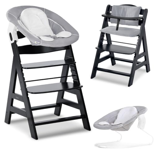 hauck Alpha+ Hochstuhl Newborn Set mit 2in1 Bouncer - Schwarz...