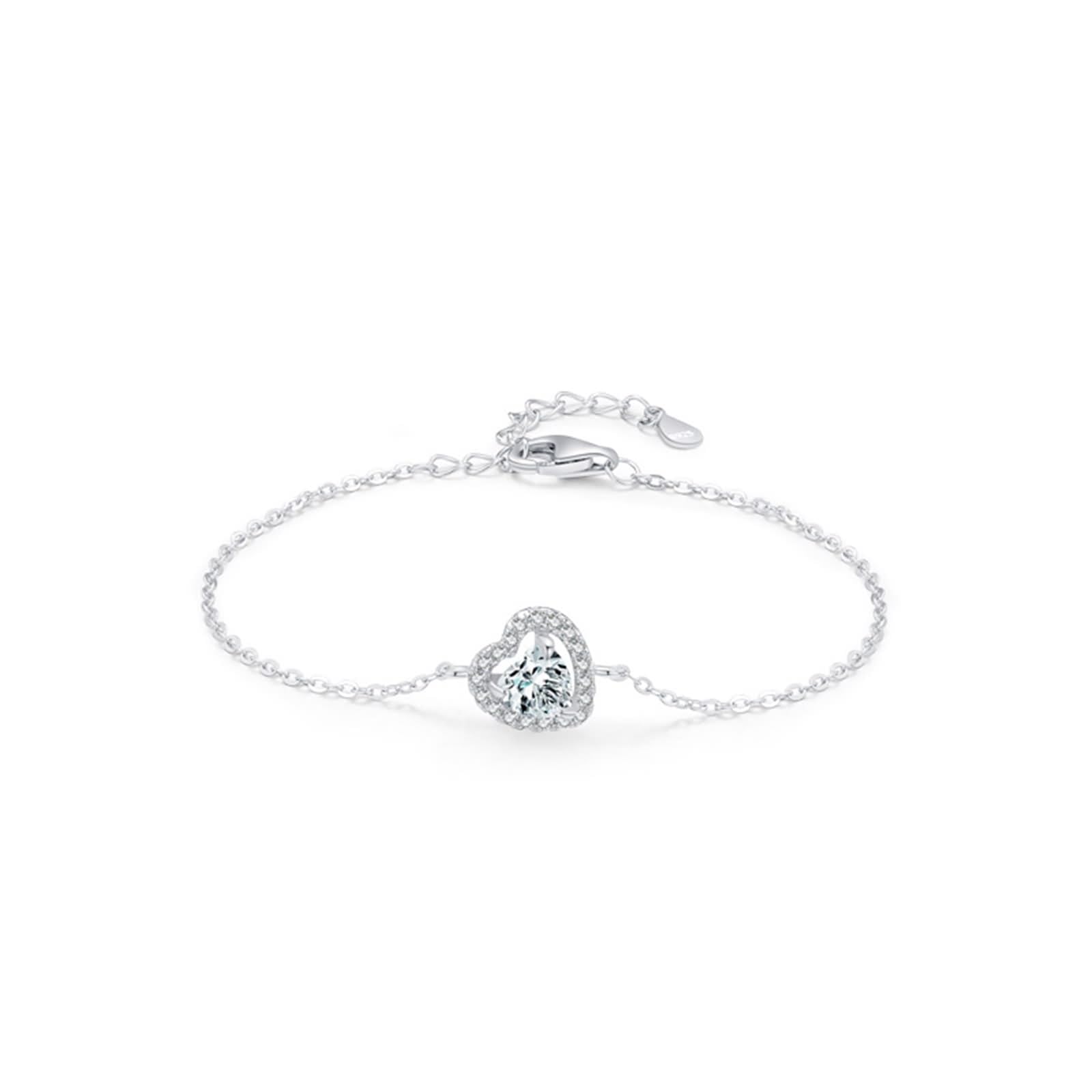 Pulseras para mujer, pulseras de boda, cadena con corazón de diamante creado en laboratorio de 0,5 quilates, oro blanco/platino