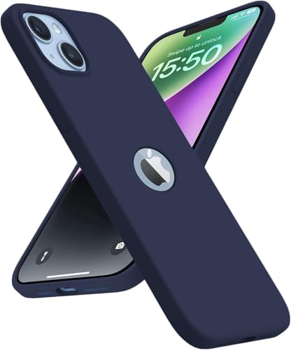 Image of VONZEE Liquid Silicone Cover Compatible with iPhone 14 Case (6.1 inch) 3 Layer Microfiber Logo Cut Lining Covers Phone Cases Full Body Protective Wireless Charging Shockproof Back Cover (Dark Blue)