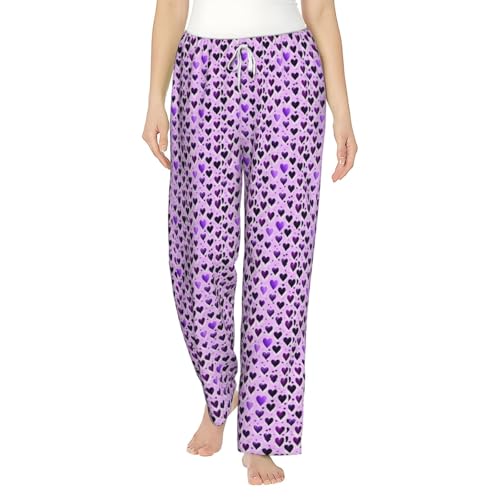 Pantalon de pyjama violet femmes imprimé cœurs confortable d'intérieur