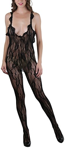 Image of ToBeInStyle Women's Bodystocking Crotchless Peek-A-Boo Fishnet Lace Bodysuit
