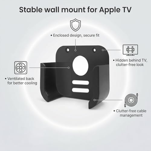 for Apple TV Mount Behind TV, TV Wall Ceiling Mounts Mount for Apple TV 4K, Compatible with All Apple TV Generations, Durable ABS with A Glossy - Black — view 2